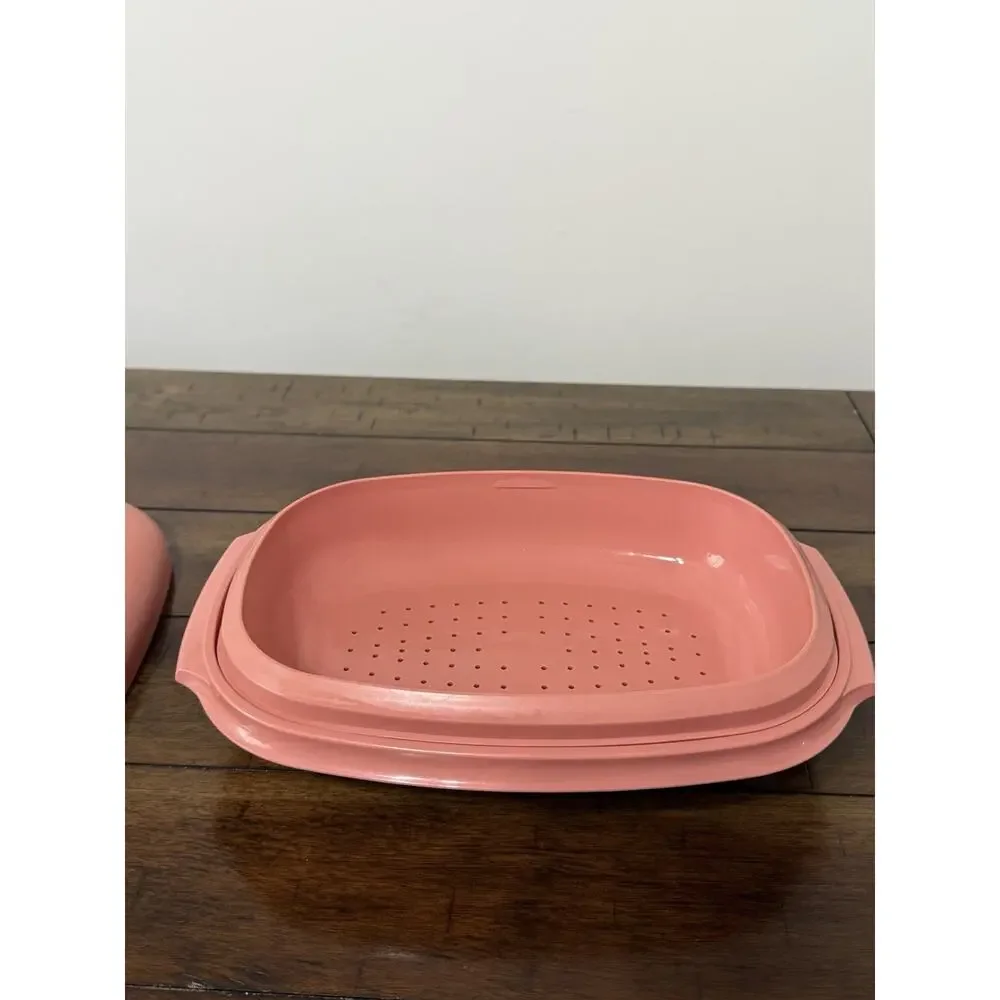 Vintage TUPPERWARE Microwave Food Steamer 6 Cup Dusty Rose Pink 3 Piece 1273-5